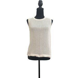 Cynthia Steffe Cotton Cream Open Knit Crochet Sweater Tank Small Med Sleeveless